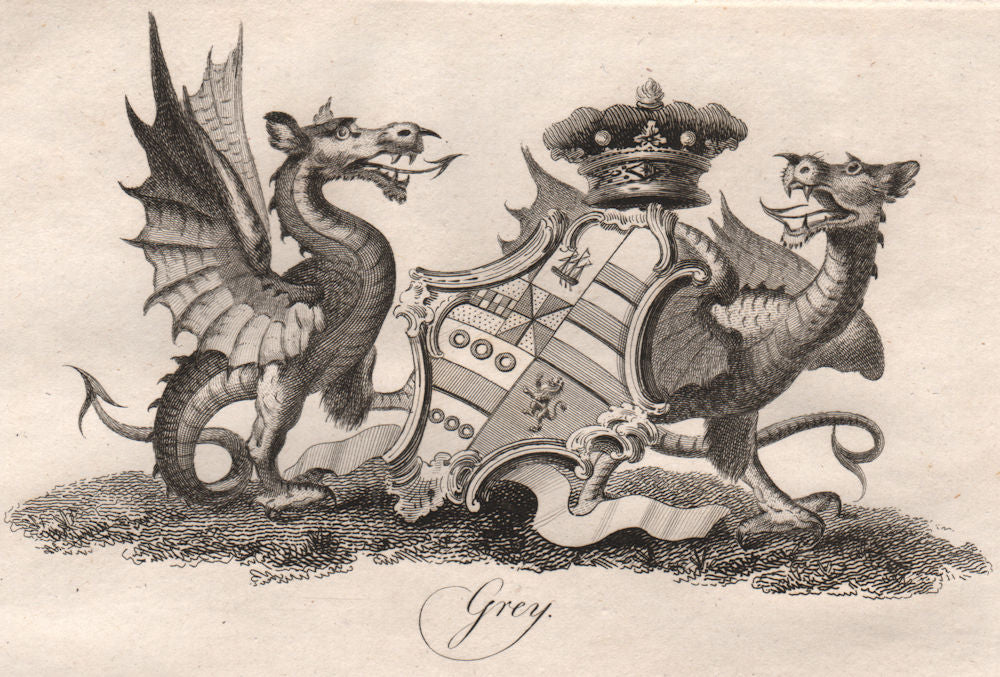 GREY. Coat of Arms. Heraldry 1790 old antique vintage print picture